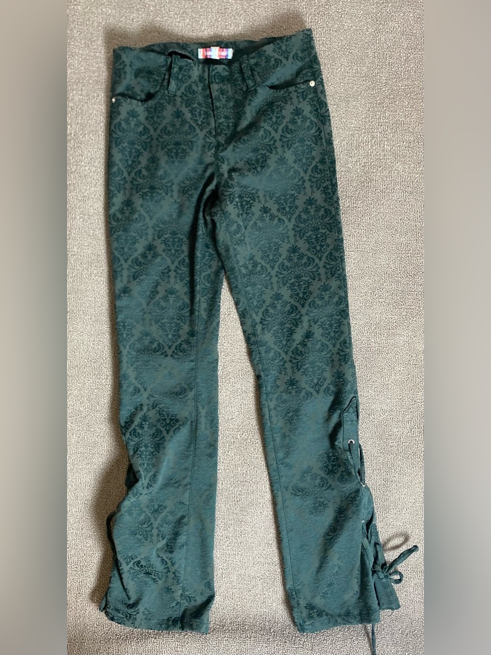 Urban Outfitters Y2K Green Damask Lace-Up Pants- Victorian Dark Romantic Goth